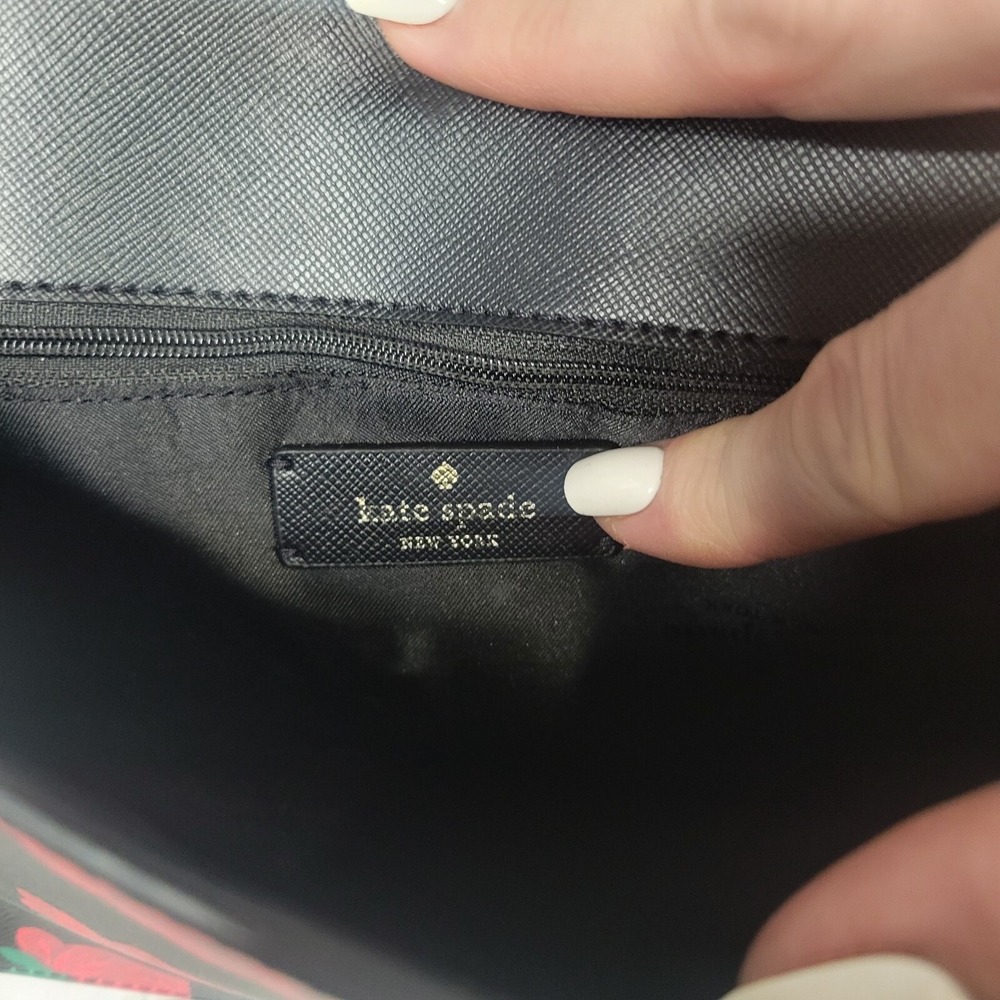 Kate Spade New York Rose Print Saffiano Leather Crossbody Bag Black Red Floral - Picture 9 of 13